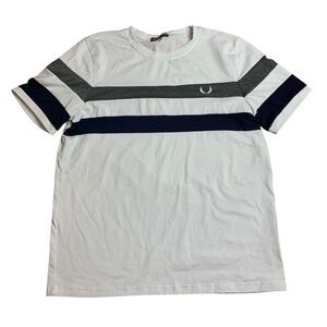Manfinity Men’s White Striped T-Shirt - Laurel Wreath Logo - Size M